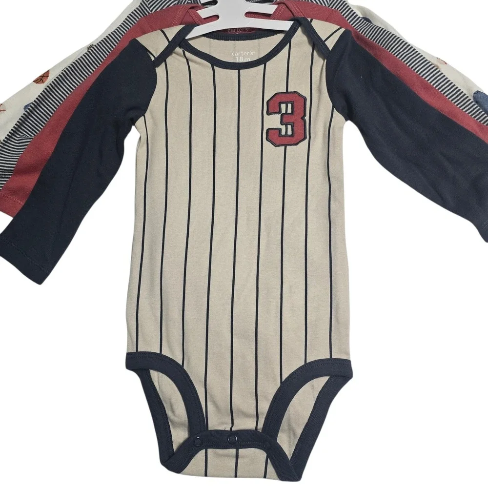 Carters Baby Boys 4-Pack Long Sleeve Sport Bodysuits Navy Red 18M 1T439410